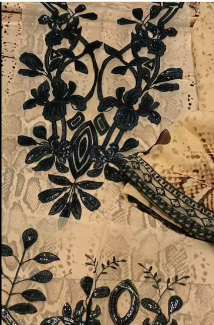 maria-B Lawn Printed 3 pc Shirt Neckline patches Embroidered Dupatta printed chiffon