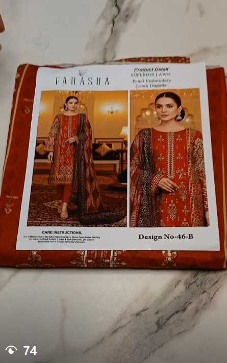 FARASHA 3pcs lawn suit