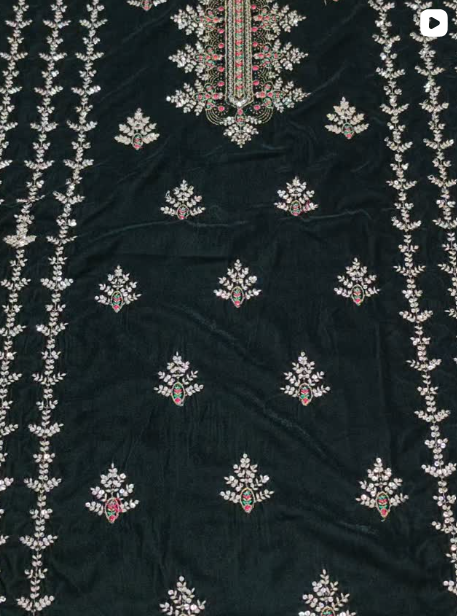 3PC VELVET EMBROIDED DRESS