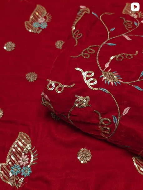 3PC VELVET EMBROIDED DRESS