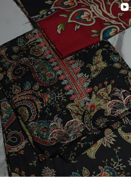 3PC LINEN EMBROIDED DRESS