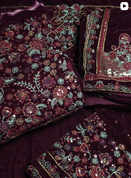 3PC VELVET EMBROIDED DRESS