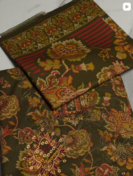 3PC DHANAK EMBROIDED DRESS