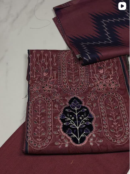 3PC DHANAK EMBROIDED DRESS