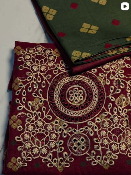 3PC DHANAK EMBROIDED DRESS