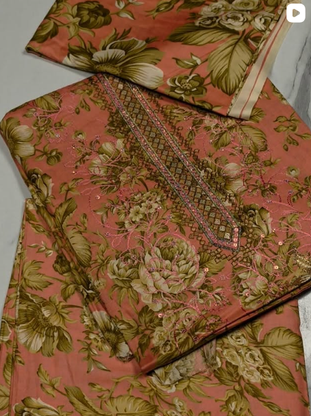 3PC LINEN EMBROIDED DRESS