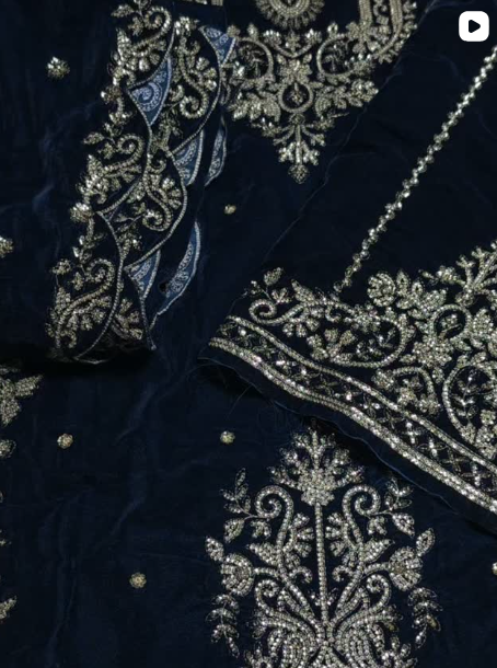 3PC VELVET EMBROIDED DRESS