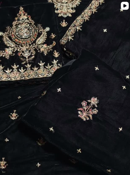 3PC VELVET EMBROIDED DRESS