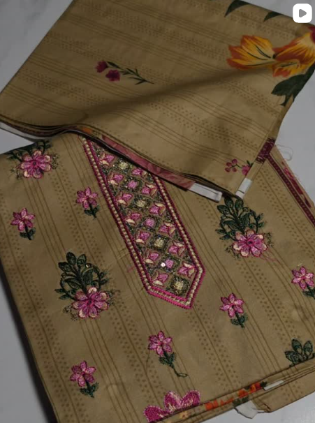 3PC LINEN EMBROIDED DRESS