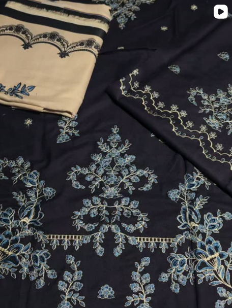 3PC PEACH DHANAK EMBROIDED DRESS