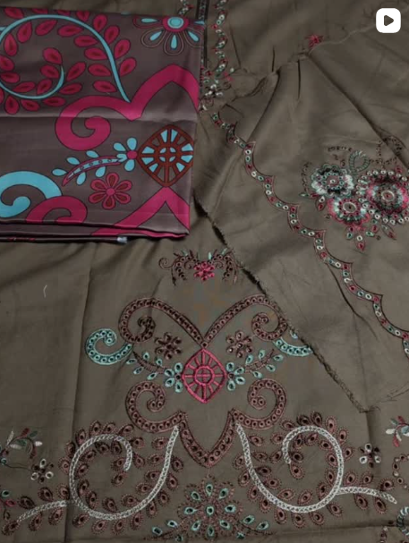 3PC PEACH DHANAK EMBROIDED DRESS