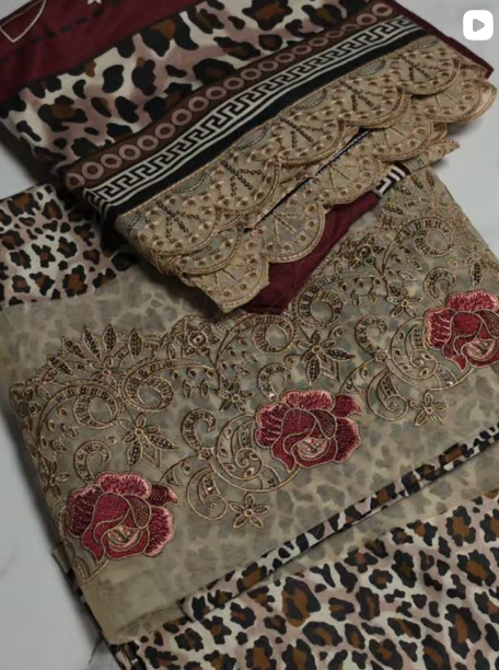 3PC LINEN PRINTED WITH PACHES DRESS