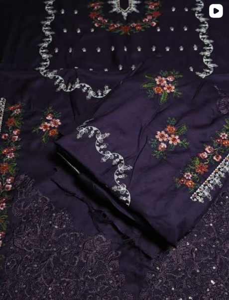 3PC DHANAK EMBROIDED DRESS