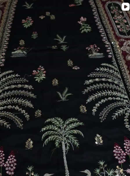 3PC DHANAK EMBROIDED WITH VELET SHAWL DRESS