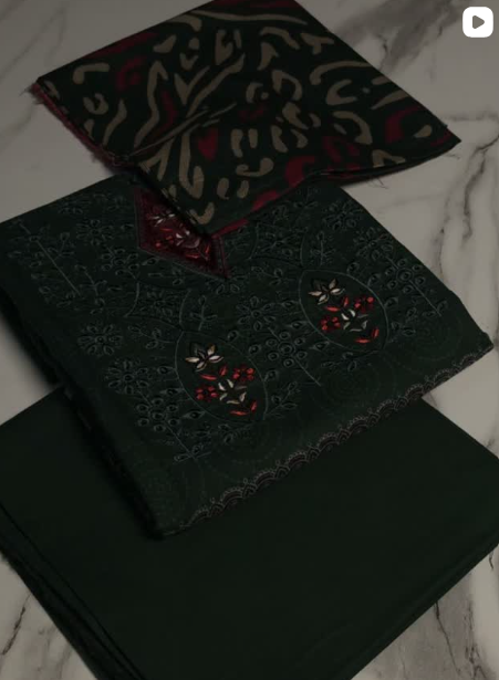 3PC DHANAK EMBROIDED DRESS