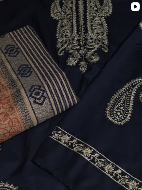 3PC DHANAK EMBROIDED DRESS