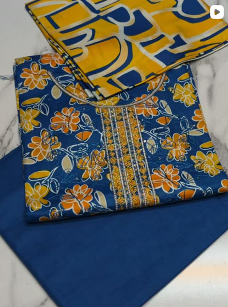 3PC LINEN EMBROIDED DRESS