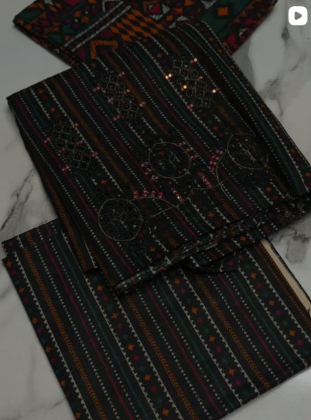 3PC KHADDER EMBROIDED DRESS