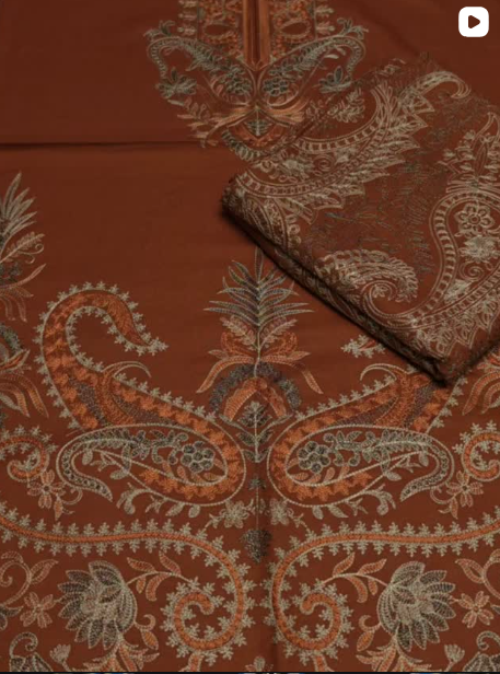 3PC DHANAK EMBROIDED DRESS