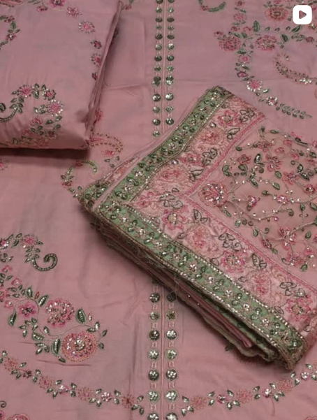 3PC DHANAK EMBROIDED DRESS