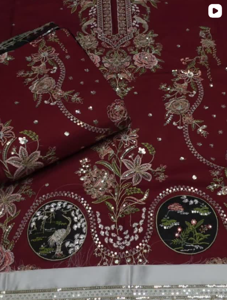 3PC DHANAK EMBROIDED DRESS