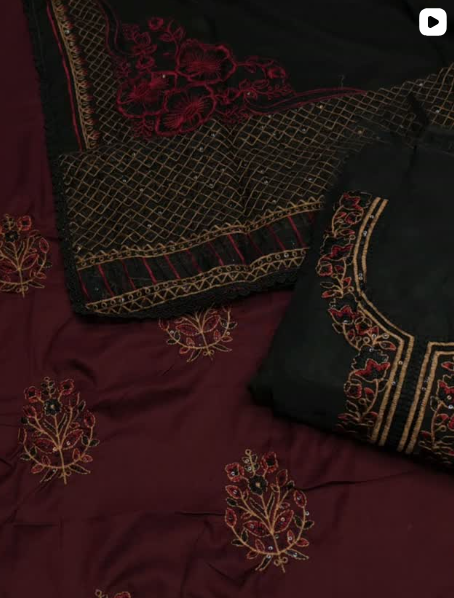 3PC DHANAK EMBROIDED DRESS