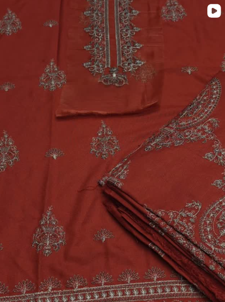 3PC DHANAK EMBROIDED DRESS