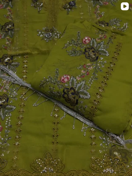 3PC CHIFFO EMBROIDED DRESS