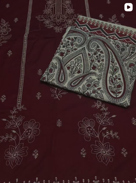 3PC DHANAK EMBROIDE DRESS