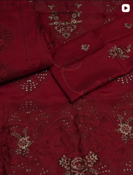 3PC VISCOUS EMBROIDED DRESS