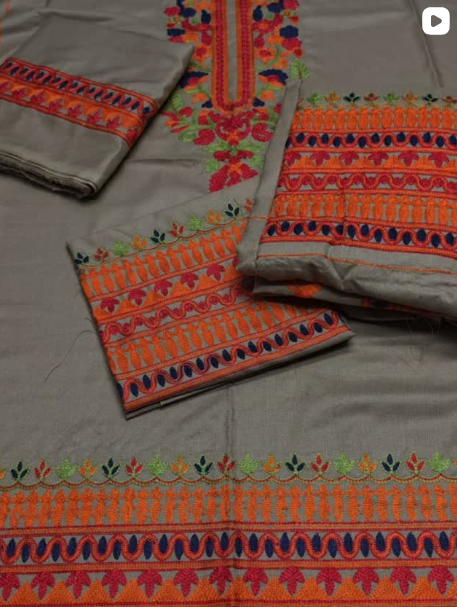 3PC DHANAK EMBROIDED DRESS