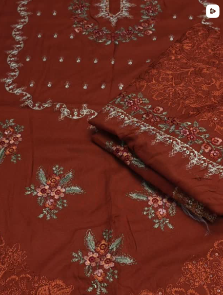 3PC DHANAK EMBROIDED DRESS