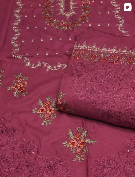 3PC DHANAK EMBROIDED DRESS