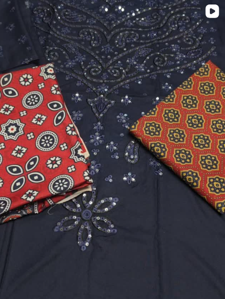 3PC DHANAK EMBROIDED DRESS