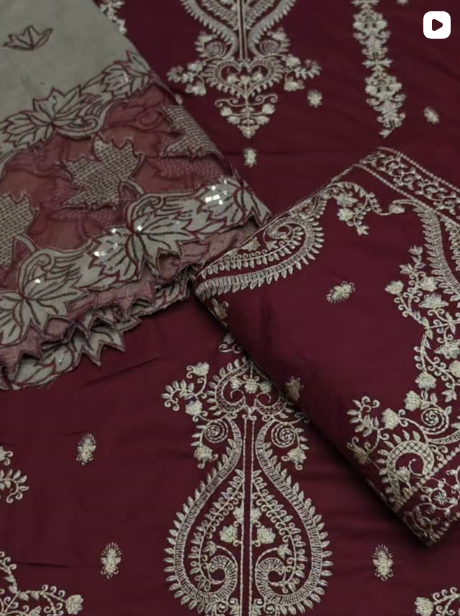 3PC DHANAK EMBROIDED DRESS