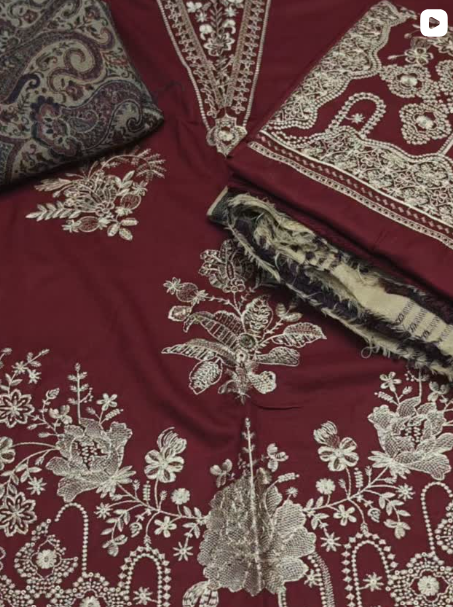 3PC DHANAK EMBROIDED DRESS