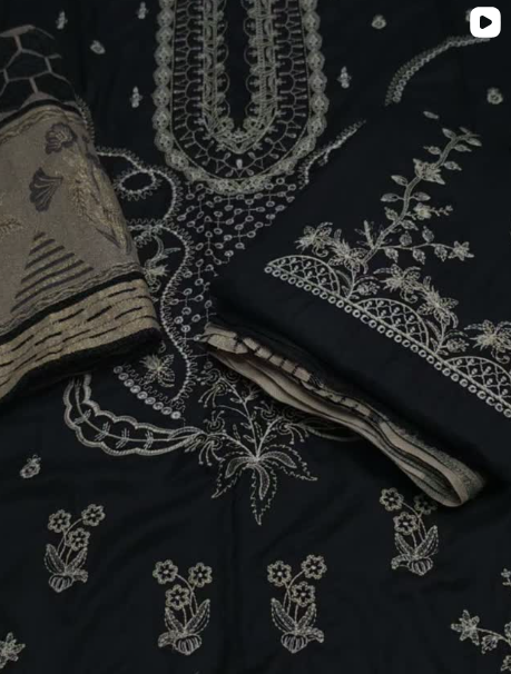3PC DHANAK EMBROIDED DRESS