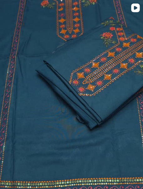 3PC DHANAK EMBROIDED DRESS