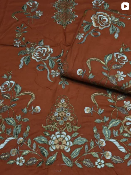 3PC DHANAK EMBROIDED DRESS