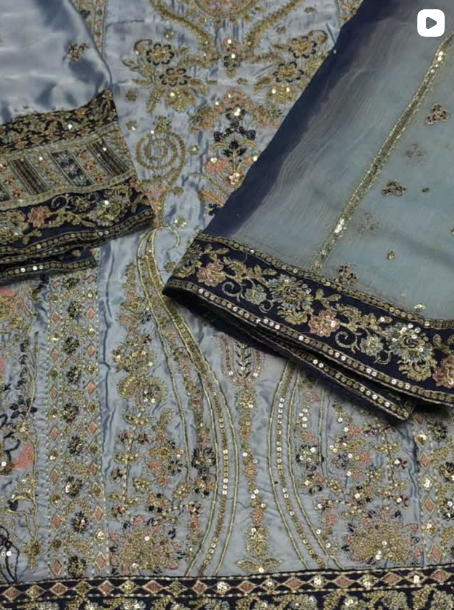 3PC SILK EMROIDED DRESS