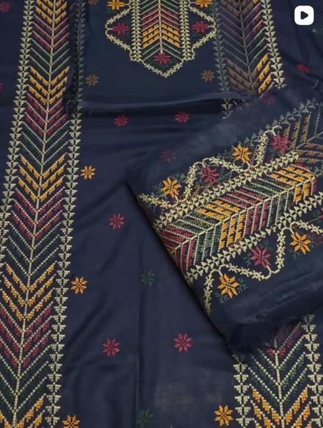 3PC DHANAK EMBROIDED DRESS