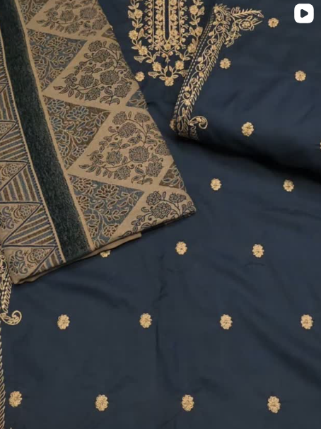 3PC DHANAK EMBROIDED DRESS